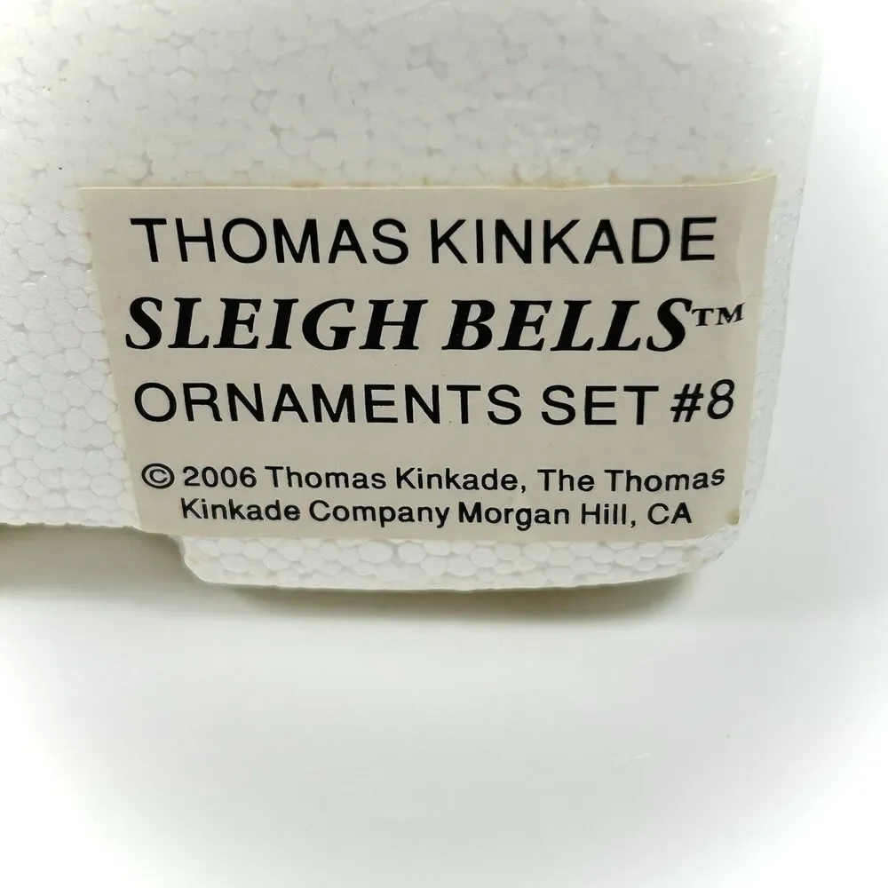SET OF 3 THOMAS KINKADE SLEIGH BELL ORNAMENTS #8 ASHTON-DRAKE W/ COA NEW 2006